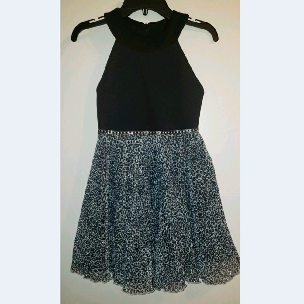 Girls size 8 short black leopard dress